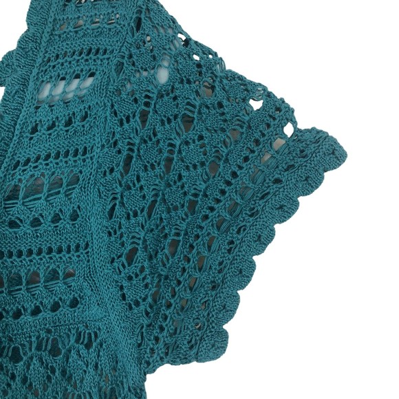 Vintage 90s Old Navy Crochet Mini Dress/Tunic/Swimsuit Cover Teal SZ M Very Soft - Picture 3 of 7